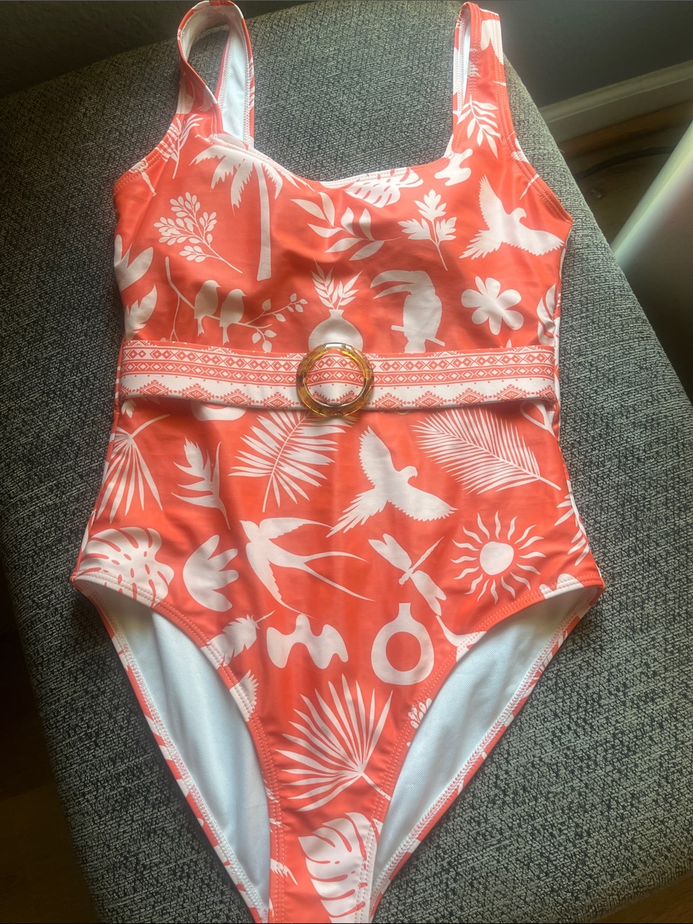 Retro-inspired One-Piece Swimsuit! Faux Belt with Faux Tortoise Belt Buckle | S - Picture 9 of 9
